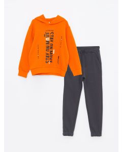 Hooded Printed Long Sleeve Boy Sweatshirt and Sweatpants