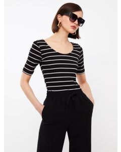 Women's U-Neck Striped Short Sleeve T-Shirt
