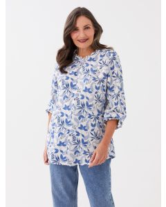 Crew Neck Patterned Long Sleeve Women's Blouse