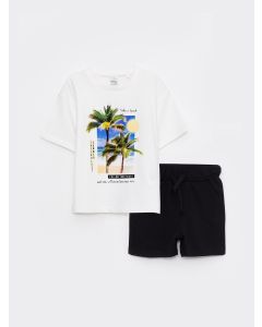 Crew Neck Short Sleeve Printed Cotton Baby Boy T-Shirt and Shorts 2-Piece Set