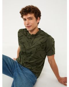 Grandad Collar Short Sleeve Patterned Men's T-Shirt