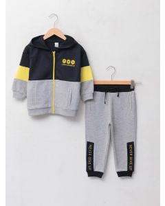 Hooded Long Sleeve Printed Baby Boy Zippered Sweatshirt and Jogger Pants 2-Pack