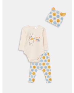 Crew Neck Long Sleeved Winnie the Pooh Printed Cotton Baby Boy Set 3 Pieces