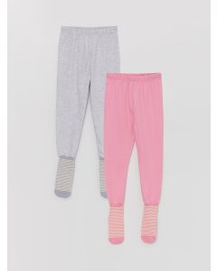 Elastic Waist Baby Girl Pajama Bottoms with Socks 2-Pack