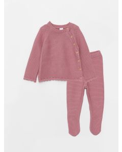 Crew Neck Long Sleeve Basic Baby Girl Knitwear Sweater and Trousers 2-Pack Set