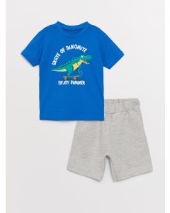 Crew Neck Short Sleeve Printed Baby Boy T-Shirt and Shorts 2-Piece Set