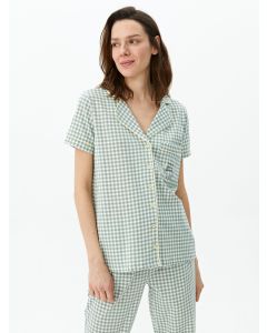 Shirt Collar Plaid Short Sleeve Women's Pajamas Set