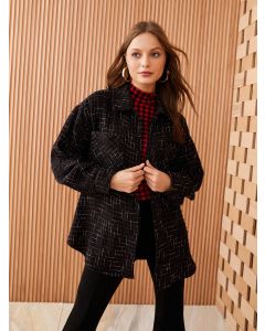 Buttoned Patterned Long Sleeve Tweed Women's Shirt Jacket