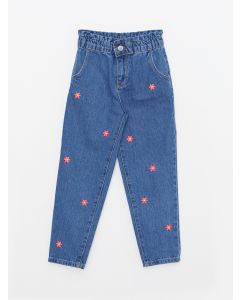 Elastic Waist Embroidered Girl Jeans