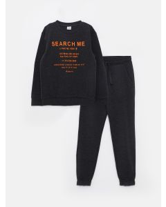 Crew Neck Printed Long Sleeve Boy Sweatshirt and Sweatpants