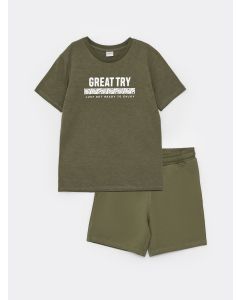 Crew Neck Printed Short Sleeve Boy T-Shirt and Shorts