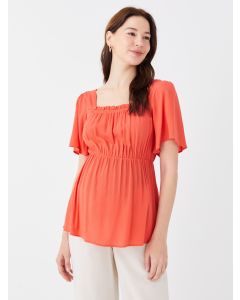 Square Neck Straight Short Sleeve Maternity Blouse