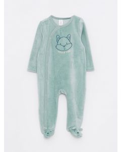 Crew Neck Long Sleeve Embroidery Detailed Baby Boy Velvet Jumpsuit