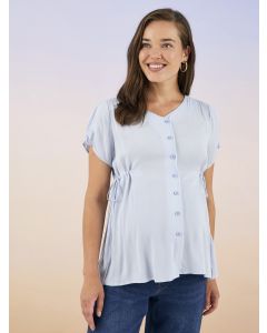 V Neck Straight Short Sleeve Viscose Maternity Shirt