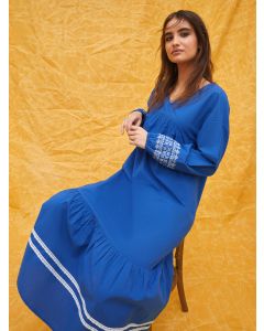V Neck Patterned Long Sleeve Women's Dress