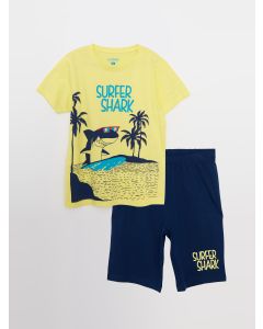 Crew Neck Printed Short Sleeve Boy's Short Pajamas Set