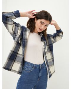 Hooded Plaid Long Sleeve Pocket Detailed Gabardine Women's Shirt Jacket