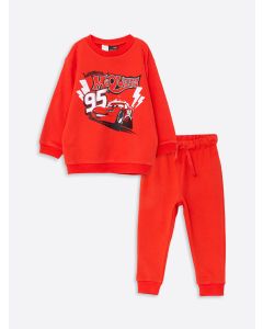 Crew Neck Long Sleeve Cars Printed Baby Boy Sweatshirt and Trousers 2-Pack Set