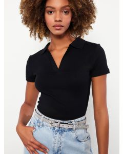 Polo Neck Straight Short Sleeve Women's T-Shirt
