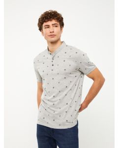 Grandad Collar Short Sleeve Patterned Men's T-Shirt