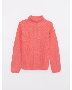 Turtleneck Self Patterned Long Sleeve Girl Tricot Sweater