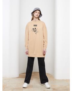 Crew Neck Mickey Mouse Printed Long Sleeve Women's Tunic