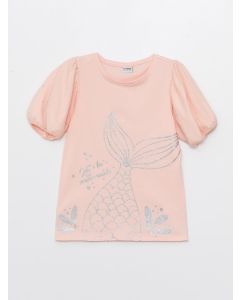Crew Neck Printed Short Sleeve Girl T-shirt