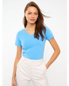 V-neck Straight Short Sleeve Cotton Women's T-Shirt