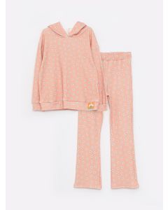 Hooded Printed Long Sleeve Girl Sweatshirt and Sweatpants