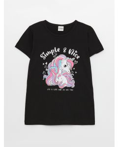 Crew Neck Short Sleeve Printed Girl's T-Shirt