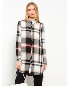 Shirt Neck Plaid Long Sleeve Viscose Women's Tunic