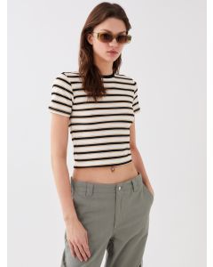 Crew Neck Striped Short Sleeve Women's Crop