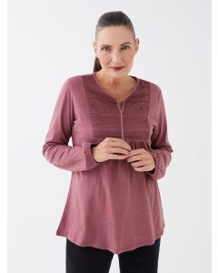 Tie Neck Embroidered Long Sleeve Women's Blouse
