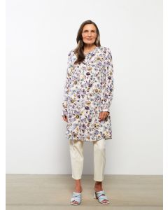 Crew Neck Patterned Long Sleeve Poplin Women's Tunic