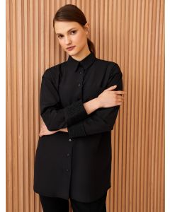 Shirt Collar Straight Long Sleeve Oversize Poplin Women's Tunic