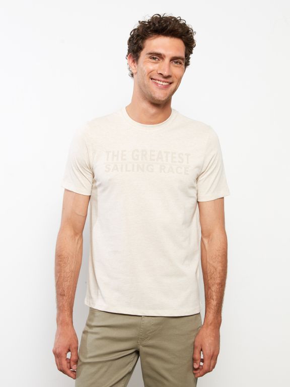 Crew Neck Short Sleeve Printed Combed Cotton Men's T-shirt