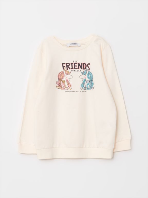 Crew Neck Printed Long Sleeve Girl Sweatshirt