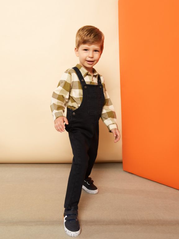 Square Neck Basic Baby Boy Jean Bib and Brace