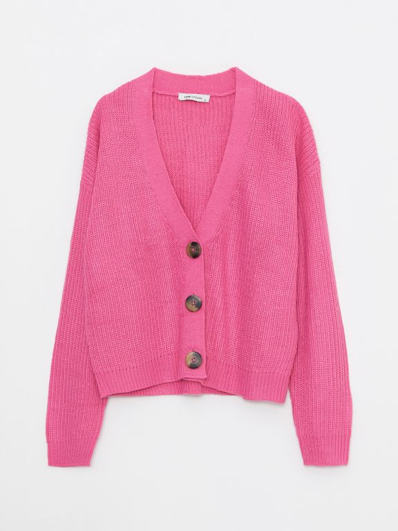 V Neck Regular Long Sleeve Women's Tricot Cardigan