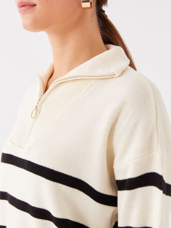 Jacket Collar Striped Long Sleeve Oversized Women's Knit Sweater