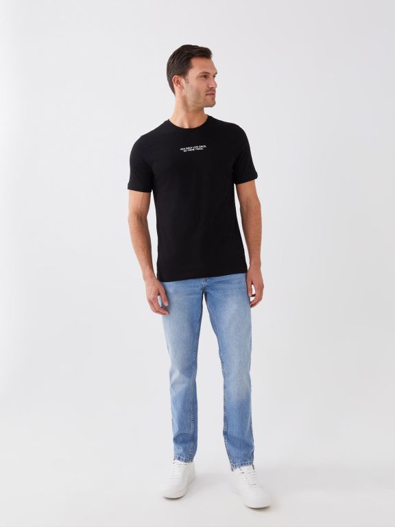 Crew Neck Short Sleeve Printed Combed Cotton Men's T-shirt