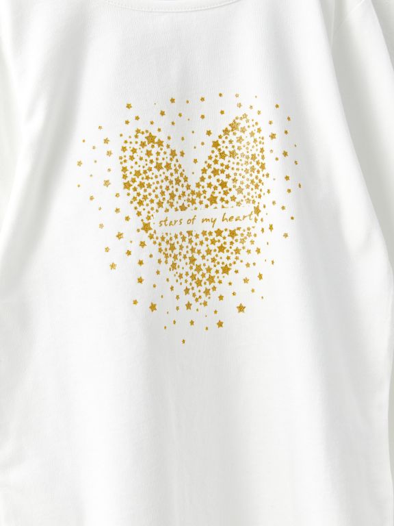 Crew Neck Printed Long Sleeve Cotton Girl T-shirt