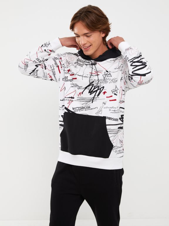 Oversize Hooded Long Sleeve Printed Men's Hoodie