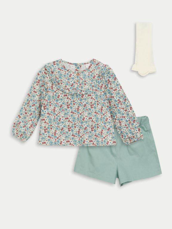 Crew Neck Long Sleeve Printed Baby Girl 3-Piece Set