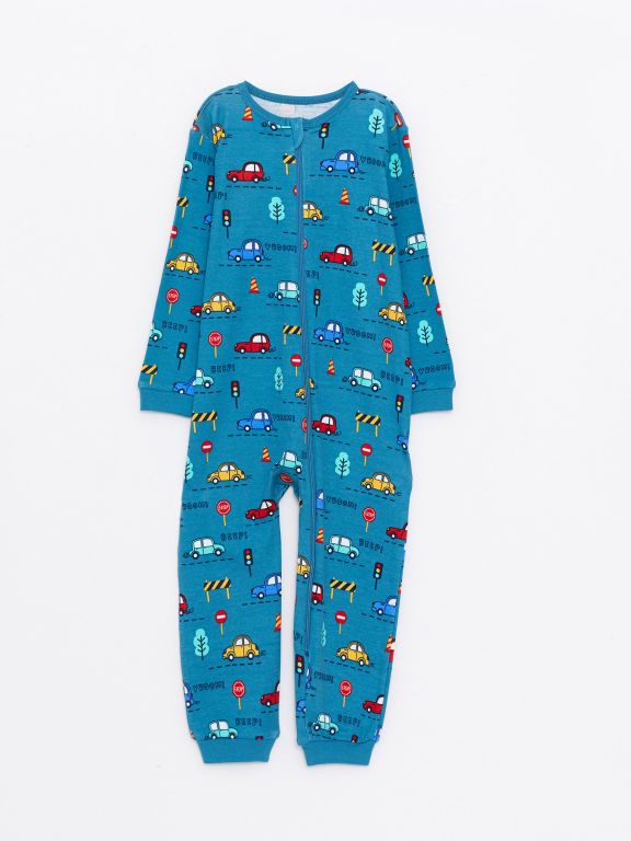 Crew Neck Long Sleeve Printed Baby Boy Jumpsuit 2-Pack