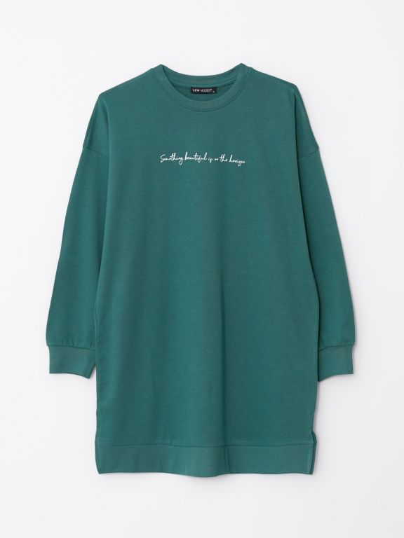 Crew Neck Printed Long Sleeve Oversize Cotton Women's Tunic