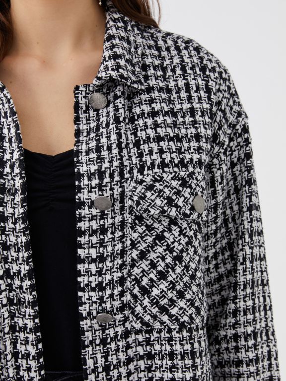 Patterned Long Sleeve Oversize Tweed Women's Shirt Jacket