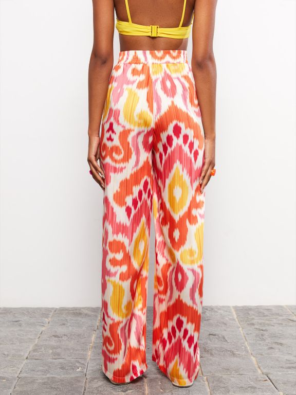 Elastic Waist Patterned Satin Women's Trousers