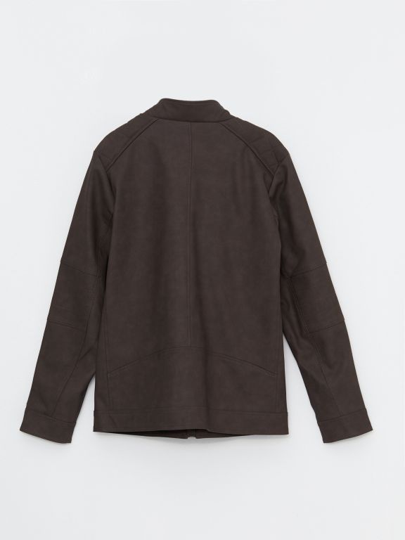 Standard Fit Turtle Neck Men's Faux Leather Jacket