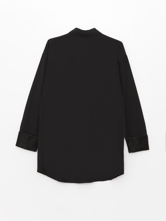 Shirt Collar Straight Long Sleeve Oversize Poplin Women's Tunic